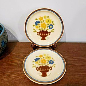 Vintage Sierrastone Interpace Japan Floral 7.75" Salad Plate Lot of 2